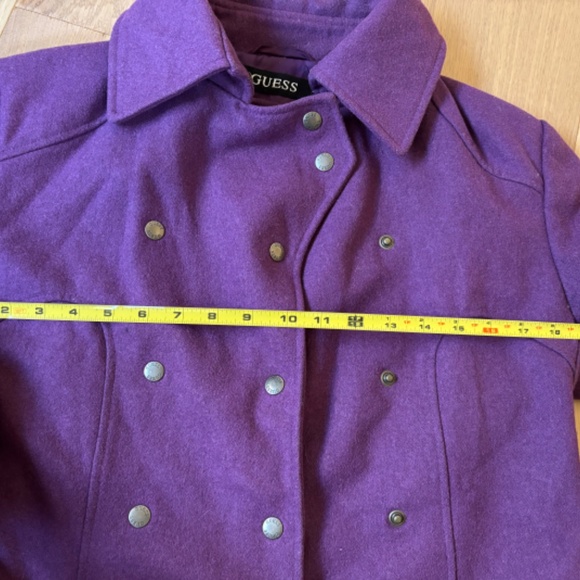 Guess Women's Purple Wool Peacoat Snap Button Embroidered Size M - Picture 9 of 13